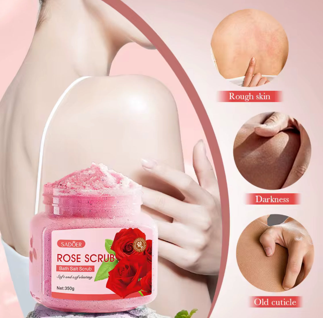 Sadoer Rose Scrub – Soft & Exfoliating Bath Salt Scrub